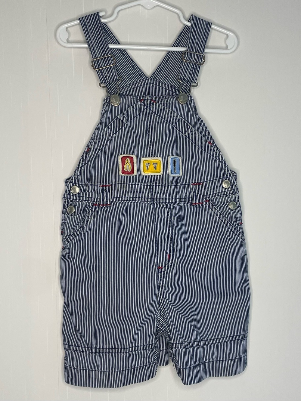 Vintage Gymboree Tool Patch Pinstripe Engineer Shortalls Overalls 3Т FLAW